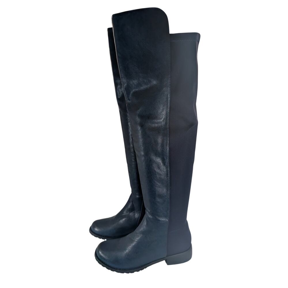 NWOT! FRENCH BLU! BLUE VEGAN LEATHER W/ELASTIC BACK, OVER THE KNEE BOOTS! 7M